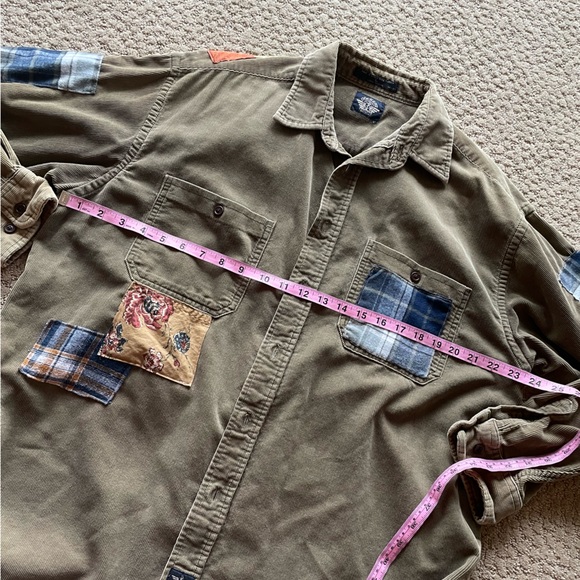 Boho retro upcycled plaid floral graphic patchwork corduroy Dockers button down - Picture 12 of 16